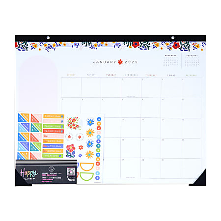 2025 Happy Planner Monthly Desk Calendar, 22" x 17", Pop Of Joy, January 2025 To December 2025, PDC3D12-086