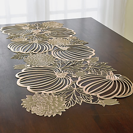 Amscan Pumpkin Floral Vinyl Runner, 14&rdquo; x 36&rdquo;, Gold