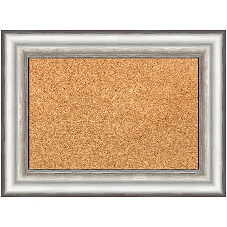 Amanti Art Cork Bulletin Board, 23" x 17", Natural, Salon Silver Polystyrene Frame