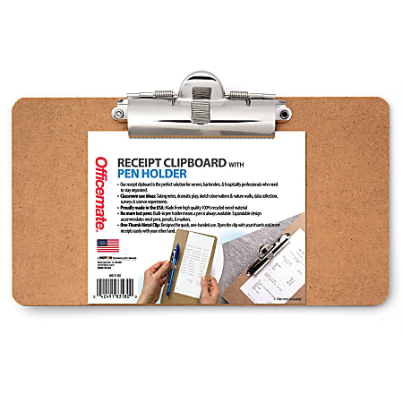 Officemate® Receipt Wood Clipboard, Horizontal Clip, 5" x 8", Brown, Total Qty 1