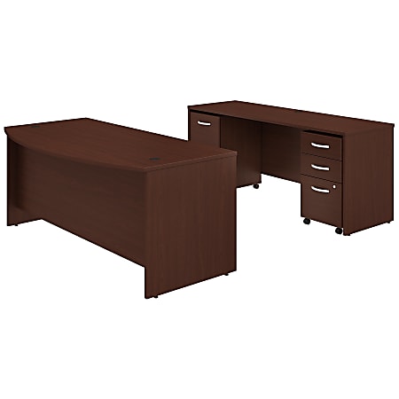 Bush Business Furniture Studio C Bow Front Desk And Credenza With Mobile File Cabinets, 72"W x 36"D, Harvest Cherry, Premium Installation