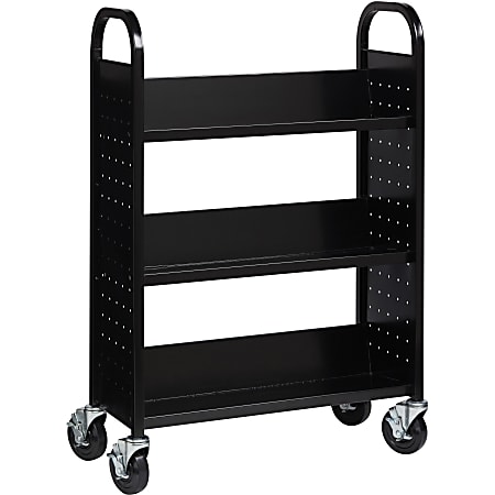 Lorell® 3-Shelf Single-Sided Steel Book Cart, 46"H x 32"W x 14"D, Black