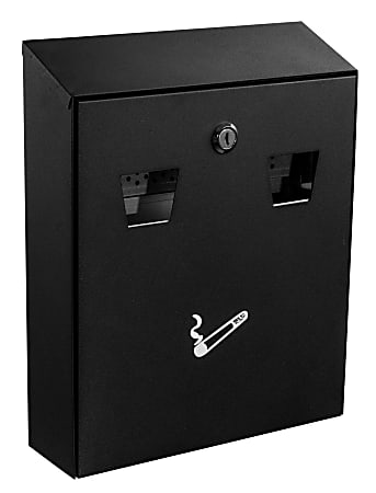 Alpine All-In-1 Rectangular Steel Wall-Mounted Cigarette Disposal Station, 13"H x 10-1/2"W x 3-1/2"D, Black