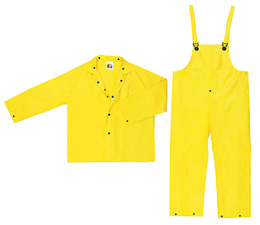 Three-Piece Rain Suit, Jacket/Hood/Pants, 0.28 mm PVC/Nylon, Yellow, X-Large