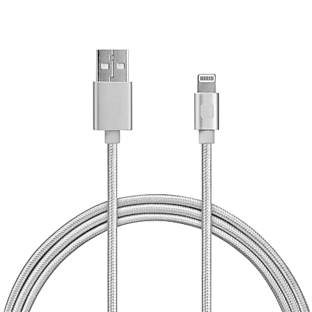 iHome Nylon Aluminum Lightning Cable, 10', Silver