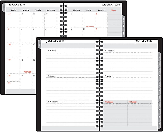 FORAY™ Weekly/Monthly Planner With Simulated Leather Cover, 5" x 8", 30% Recycled, Black, January–December 2016