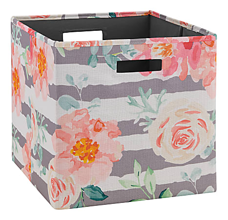 Linon Home Decor Products Emmet Storage Bins, Medium Size, Floral Rose/Gray, Pack Of 2