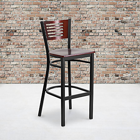 Flash Furniture Decorative Metal Restaurant Barstool With Slat Back, Mahogany/Black