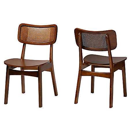 Baxton Studio Tafari Mid-Century Modern Wood and Rattan Dining Chairs, Walnut Brown, Set Of 2 Chairs