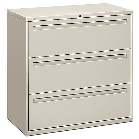 HON® Brigade® 700 42"W Lateral 3-Drawer File Cabinet, Metal, Light Gray