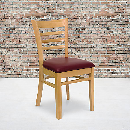 Flash Furniture HERCULES Ladder Back Wood Restaurant Accent Chair, Burgundy Vinyl Seat/Natural Wood Frame