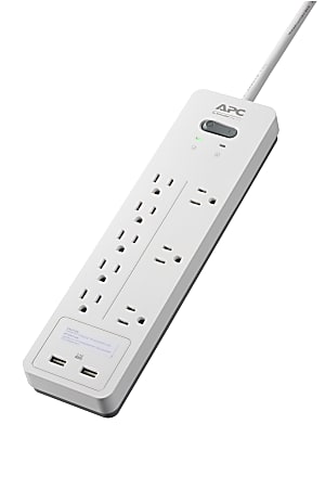 APC® Home Office SurgeArrest 8-Outlet And 2 USB Surge Protector, 6' Cord, White, PH8U2W
