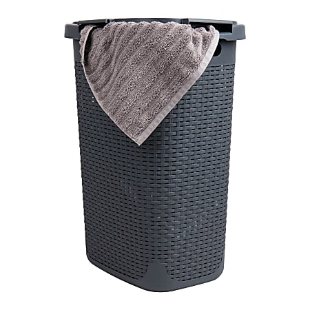 Mind Reader 60L Slim Laundry Hamper Clothes Basket With Lid, 24-3/20"H x 13-3/4"W x 17-13/20"L, Gray