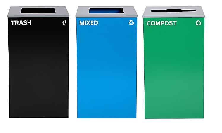 Alpine Industries Stainless-Steel Open Top Mixed Recycling, Compost And Trash Can Set, 29 Gallons Black/Blue/Green - ALP4450-BLK-KIT24