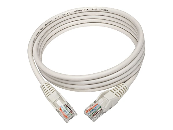 Tripp Lite Cat5e 350 MHz Snagless Molded UTP Patch Cable (RJ45 M/M), White, 15 ft. - First End: 1 x RJ-45 Male Network - Second End: 1 x RJ-45 Male Network - 1 Gbit/s - Patch Cable - Gold Plated Contact - 26 AWG - White