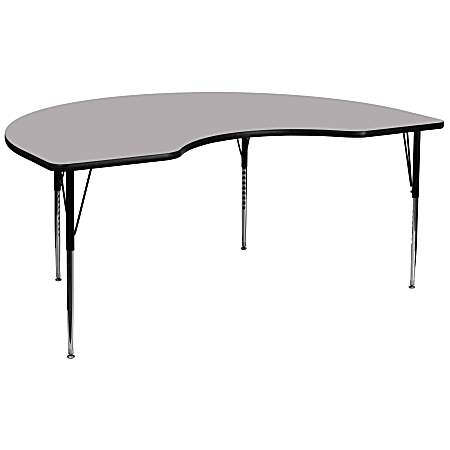 Flash Furniture 96''W Kidney Thermal Laminate Activity Table With Standard Height-Adjustable Legs, Gray