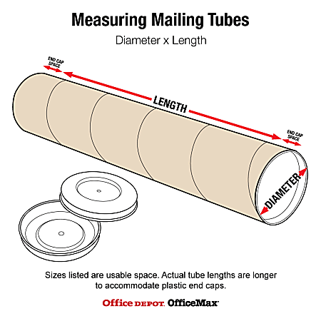Box Packaging Heavy-Duty Mailing Tube with Cap, Kraft, 15 Tubes/Case, Size: 5 inch x 24 inch