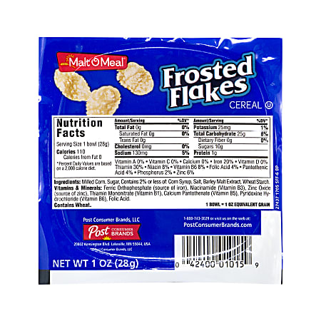 Malt-O-Meal Frosted Flakes Cereal Bowls, 1 Oz, Pack Of 96 Boxes