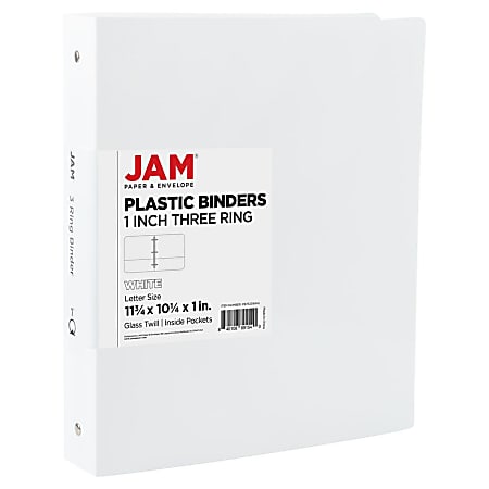 JAM PAPER 3 Ring Plastic Binder, 1 inch, White