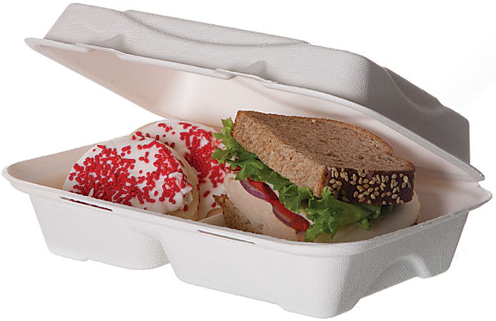 Eco-Products 2-Compartment Clamshell Food Containers, 3"H x 9"W x 6"D, Pack Of 250 Containers 