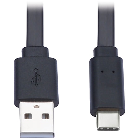 Tripp Lite USB-A to USB-C Flat Cable (M/M), Black, 3 ft. (0.9 m) - First End: 1x Type A Male USB - Second End: 1x Type C Male USB - U038003FL