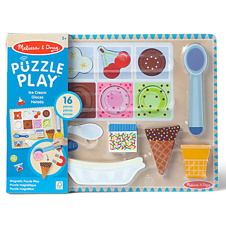 Melissa &amp; Doug Wooden Magnetic Ice Cream Puzzle &amp; Play Set