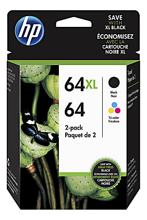 HP 64XL Black/64 Tri-Color High-Yield Ink Cartridges, Pack Of 2, 3YP23AN