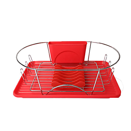 MegaChef 17-1/2" Dish Rack, Red/Silver