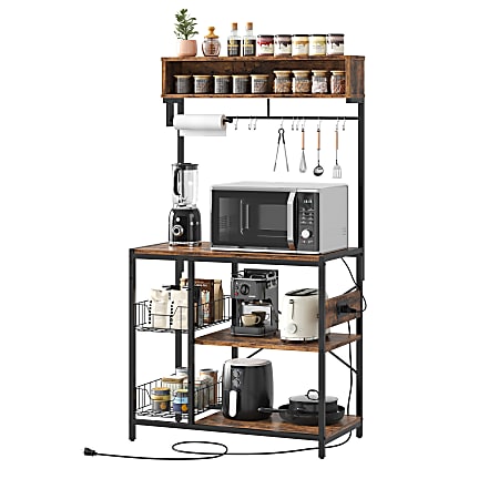 Bestier Bakers Rack With Power Outlets And Storage Shelf, 5-Tier, 65”H x 33”W x 16”D, Rustic Brown