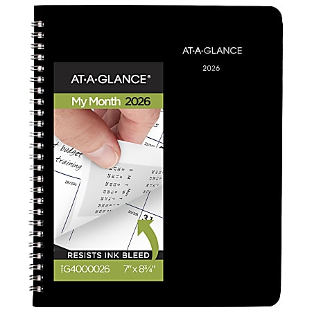 AT-A-GLANCE® DayMinder® 2026 Monthly Planner, Black, Medium, 7" x 8 3/4"