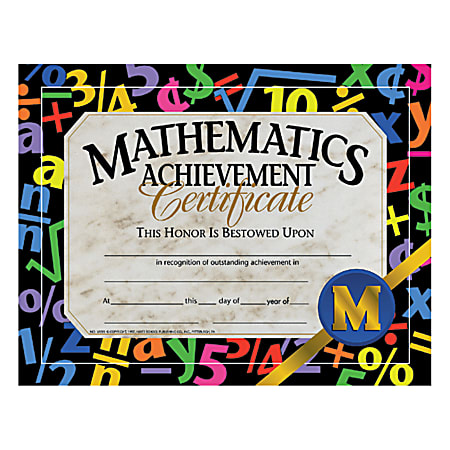 Hayes Mathematics Achievement Certificates, 8 1/2" x 11", Multicolor, 30 Certificates Per Pack, Bundle of 6 Packs