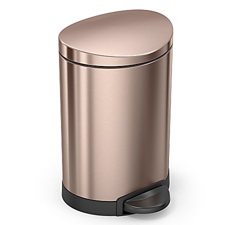 simplehuman Semi-Round Steel Step Trash Can, 1.6 Gallons, Rose Gold