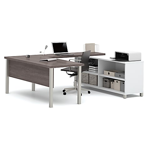 Bestar Pro-Linea 72"W U-Shaped Executive Computer Desk With Metal Legs, Bark Gray