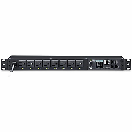 CyberPower PDU81001 100 - 120 VAC 15A Switched Metered-by-Outlet PDU - 8 Outlets, 12 ft, NEMA 5-15P, Horizontal, 1U, LCD, 3YR Warranty