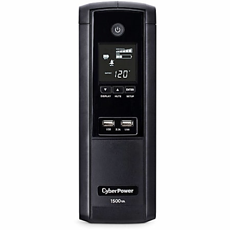 CyberPower BRG1500AVRLCD2 Intelligent LCD UPS Systems - 1500VA/900W, 57 - 120 VAC, NEMA 5-15P, Mini-Tower, 12 Outlets, LCD, $500000 CEG, 5YR Warranty