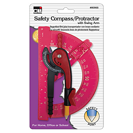 CLI Swing Arm Safety Compass/Protractor - Plastic - Assorted - 12 / Box
