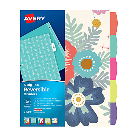 Avery® Big Tab® Write-On™ Reversible/Erasable Dividers, 8 1/2" x 11", Big Floral