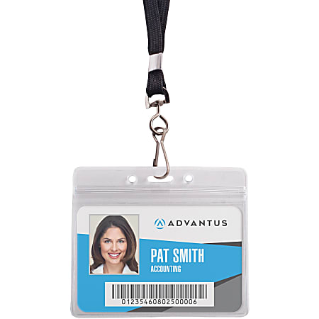 Advantus ID Holder/Lanyard Combo, Horizontal, Black/Clear, Pack of 20