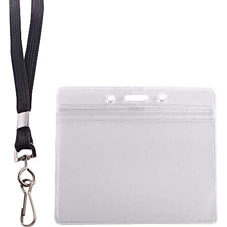 Advantus ID Holder Lanyard Combo Horizontal Black Clear Pack of 20