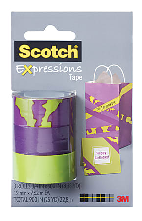 Scotch® Expressions Tape, 3/4" x 300", Animal/Green/Pink, Pack Of 3