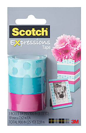 Scotch® Expressions Tape, 3/4" x 300", Blue/Circle/Salmon, Pack Of 3