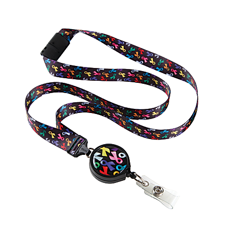 Bonitas International Retractable Ribbon Lanyards, 38", Ribbons Of Hope, Pack Of 3