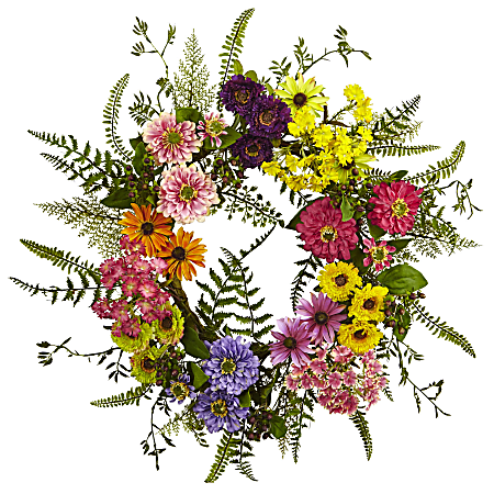 Nearly Natural Polyester Mixed Flower Wreath, 22", Multicolor