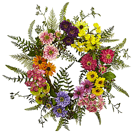 Nearly Natural Polyester Mixed Flower Wreath, 22",