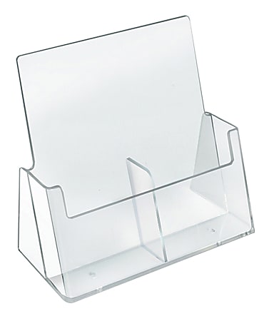 Azar Displays 2-Pocket Side-By-Side Plastic Trifold Brochure Holders, 9-3/16"H x 9-3/16"W x 3-1/4"D, Clear, Pack Of 2 Holders