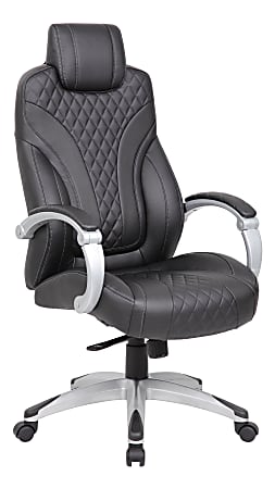Boss Office Products Caressoft Hinged Arm Executive Ergonomic High-Back Chair, Black