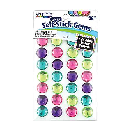 Artskills® Jumbo Self-Stick Gems, Assorted Colors, Pack Of 28