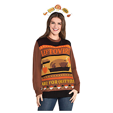 Amscan Adults' Thanksgiving Leftovers Are For Quitters Ugly Sweater, Small/Medium