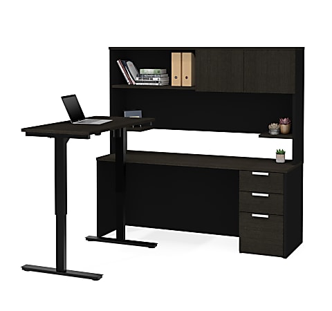 Bestar Pro-Concept Plus 72"W L-Shaped Standing Corner Desk With Pedestal And Hutch, Deep Gray/Black