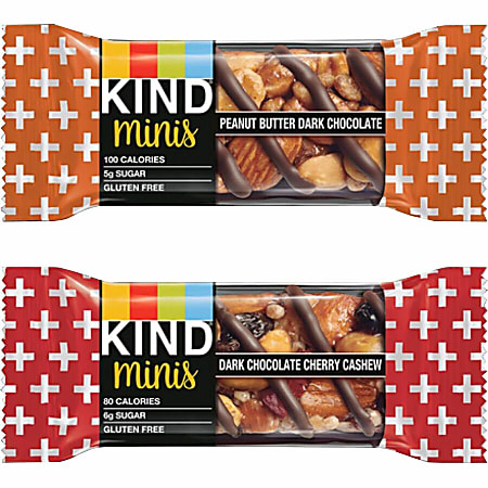 KIND Minis Snack Bar Variety Pack - Trans Fat Free, No Artificial Sweeteners, Gluten-free, Low Sodium, Low Glycemic - Peanut Butter Dark Chocolate, Dark Chocolate Cherry Cashew - 0.71 oz - 20 / Box